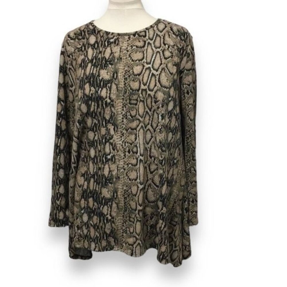 Tacera Women’s Long Sleeve Asymmetric Cobra Print Knit Tunic, Size 2X